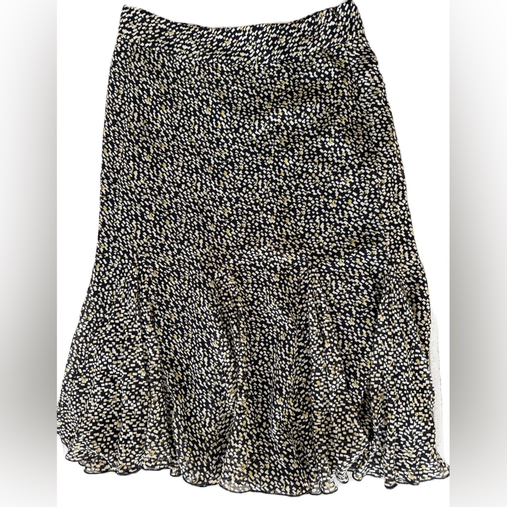 Anne Klein 100% Silk Trumpet Skirt Size 10 Printed Side Zip Ruffle